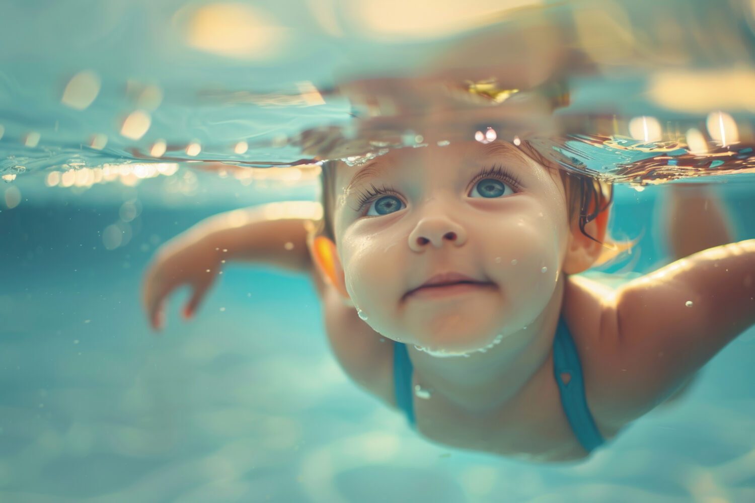 A little girl swimming in a pool. Suitable for summer activities promotion.