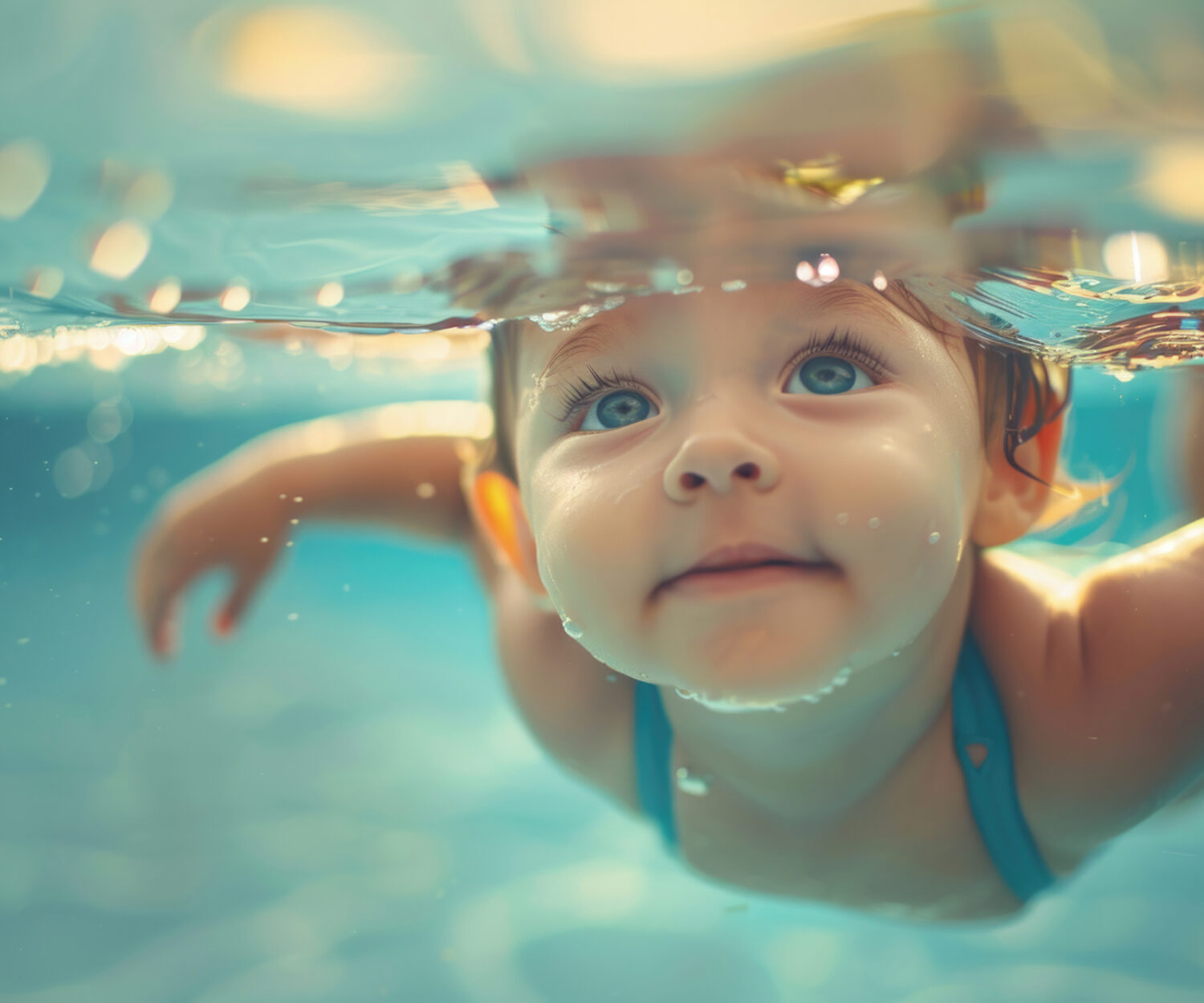 A little girl swimming in a pool. Suitable for summer activities promotion.